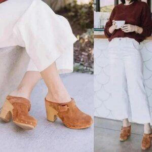 VERONICA BEARD DACEY Buckle Clogs MULE PLATFORM SUEDE PECAN Size 9.5 GUC!